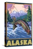 Alaska - Fly Fishing Scene-Lantern Press-Stretched Canvas