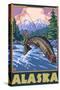 Alaska - Fly Fishing Scene-Lantern Press-Stretched Canvas