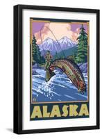 Alaska - Fly Fishing Scene-Lantern Press-Framed Art Print