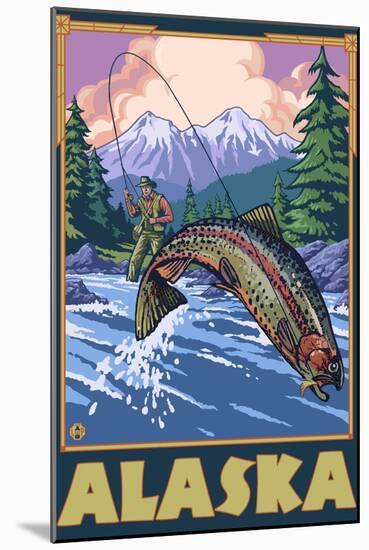 Alaska - Fly Fishing Scene-Lantern Press-Mounted Art Print