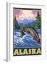 Alaska - Fly Fishing Scene-Lantern Press-Framed Art Print