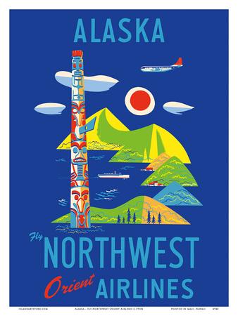 Alaska Alaskan Air Vintage United States  America Travel Advertisement Poster 