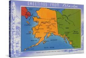 Alaska - Greetings From Alaska Map-Lantern Press-Stretched Canvas