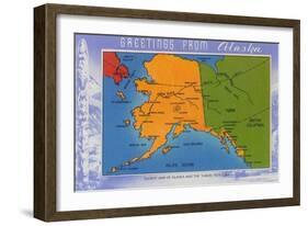 Alaska - Greetings From Alaska Map-Lantern Press-Framed Art Print