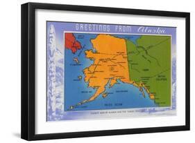 Alaska - Greetings From Alaska Map-Lantern Press-Framed Art Print