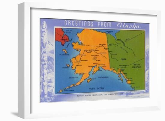 Alaska - Greetings From Alaska Map-Lantern Press-Framed Art Print