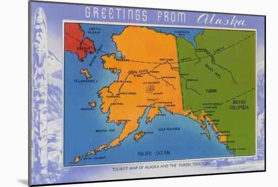 Alaska - Greetings From Alaska Map-Lantern Press-Mounted Art Print