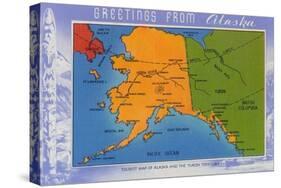 Alaska - Greetings From Alaska Map-Lantern Press-Stretched Canvas