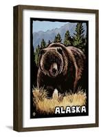 Alaska - Grizzly Bear - Scratchboard-Lantern Press-Framed Art Print