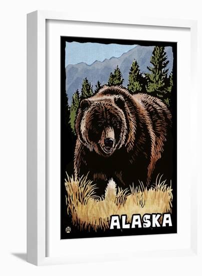 Alaska - Grizzly Bear - Scratchboard-Lantern Press-Framed Art Print