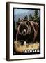 Alaska - Grizzly Bear - Scratchboard-Lantern Press-Framed Art Print