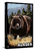 Alaska - Grizzly Bear - Scratchboard-Lantern Press-Stretched Canvas