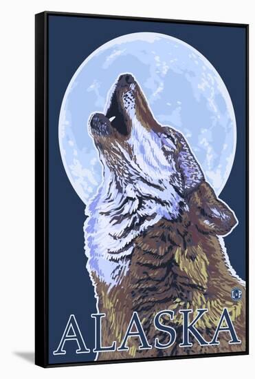 Alaska, Howling Wolf-Lantern Press-Framed Stretched Canvas