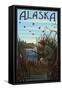 Alaska - Hunter and Lake-Lantern Press-Framed Stretched Canvas