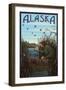 Alaska - Hunter and Lake-Lantern Press-Framed Art Print