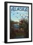 Alaska - Hunter and Lake-Lantern Press-Framed Art Print