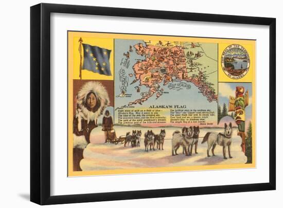 Alaska Map with Sled Dogs-null-Framed Art Print