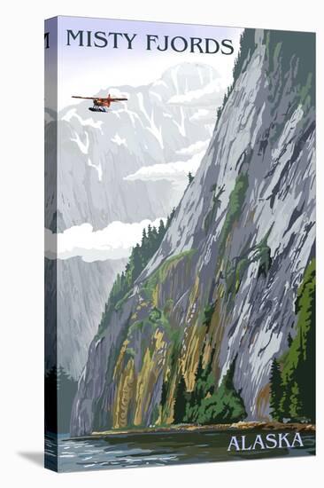 Alaska - Misty Fjords and Float Plane (#2)-Lantern Press-Stretched Canvas