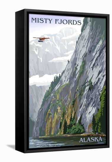 Alaska - Misty Fjords and Float Plane (#2)-Lantern Press-Framed Stretched Canvas