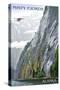 Alaska - Misty Fjords and Float Plane (#2)-Lantern Press-Stretched Canvas