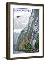 Alaska - Misty Fjords and Float Plane (#2)-Lantern Press-Framed Art Print