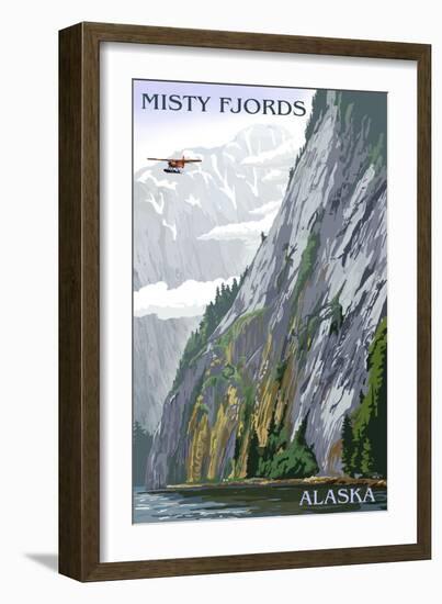 Alaska - Misty Fjords and Float Plane (#2)-Lantern Press-Framed Art Print