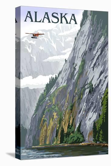 Alaska - Misty Fjords and Float Plane-Lantern Press-Stretched Canvas
