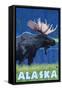 Alaska - Moonlight Moose-Lantern Press-Framed Stretched Canvas