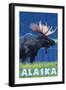 Alaska - Moonlight Moose-Lantern Press-Framed Art Print