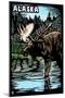 Alaska - Moose - Scratchboard-Lantern Press-Mounted Art Print