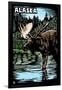 Alaska - Moose - Scratchboard-Lantern Press-Framed Art Print