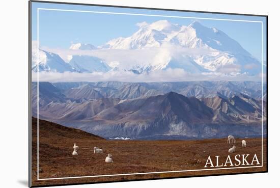 Alaska - Mt. McKinley and Goats-Lantern Press-Mounted Art Print