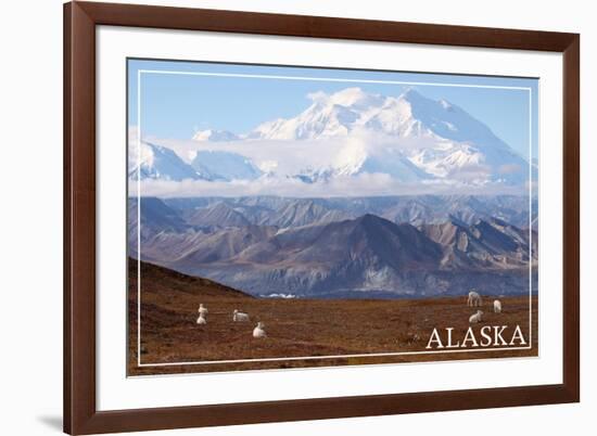 Alaska - Mt. McKinley and Goats-Lantern Press-Framed Art Print