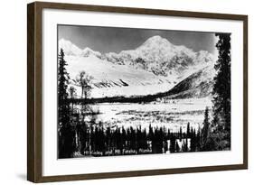 Alaska - Mt McKinley and Mt Foraka-Lantern Press-Framed Art Print