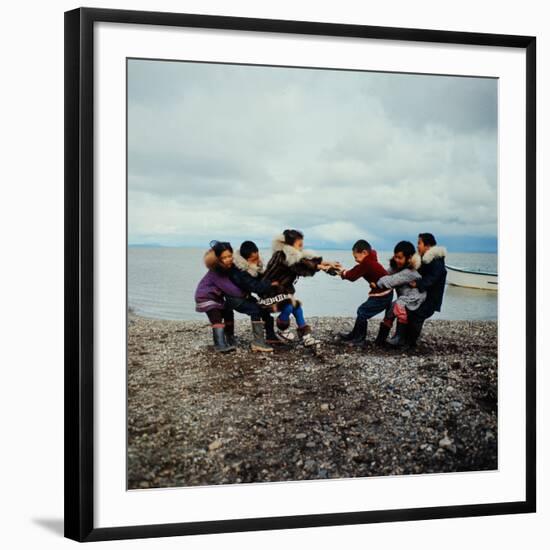 Alaska: Native Alaskan Children Playing a Game of Tug-Of-War-Ralph Crane-Framed Photographic Print