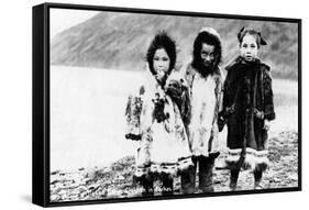Alaska - Native Children in Parkas-Lantern Press-Framed Stretched Canvas