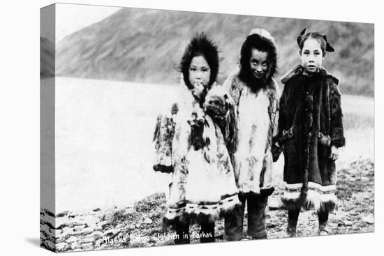 Alaska - Native Children in Parkas-Lantern Press-Stretched Canvas