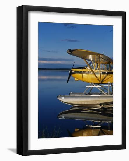 Alaska, Nondalton, Cessna Floatplane Parked on Still Waters of Six Mile Lake, Valhalla Lodge, USA-John Warburton-lee-Framed Photographic Print