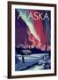 Alaska - Northern Lights and Cabin-Lantern Press-Framed Art Print