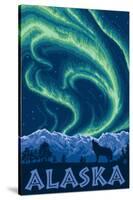 Alaska Northern Lights and Wolf-Lantern Press-Stretched Canvas