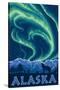 Alaska Northern Lights and Wolf-Lantern Press-Stretched Canvas