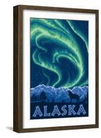 Alaska Northern Lights and Wolf-Lantern Press-Framed Art Print