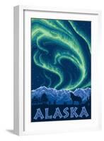 Alaska Northern Lights and Wolf-Lantern Press-Framed Art Print