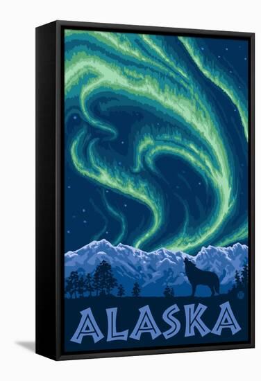 Alaska Northern Lights and Wolf-Lantern Press-Framed Stretched Canvas