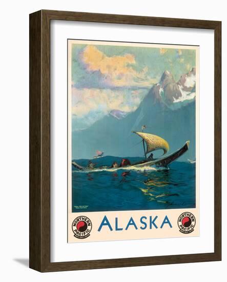 Alaska - Northern Pacific Railway - Native Umiak Boat - Vintage Railroad Travel Poster, 1930s-Sydney Laurence-Framed Art Print