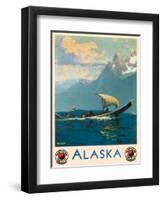 Alaska - Northern Pacific Railway - Native Umiak Boat - Vintage Railroad Travel Poster, 1930s-Sydney Laurence-Framed Art Print