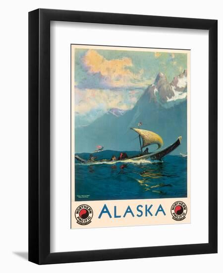 Alaska - Northern Pacific Railway - Native Umiak Boat - Vintage Railroad Travel Poster, 1930s-Sydney Laurence-Framed Art Print