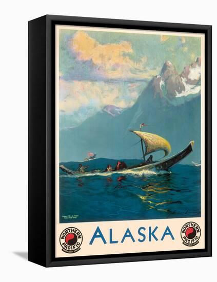 Alaska - Northern Pacific Railway - Native Umiak Boat - Vintage Railroad Travel Poster, 1930s-Sydney Laurence-Framed Stretched Canvas