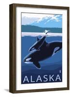 Alaska - Orca and Calf-Lantern Press-Framed Art Print