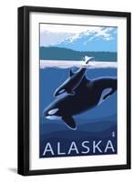 Alaska - Orca and Calf-Lantern Press-Framed Art Print